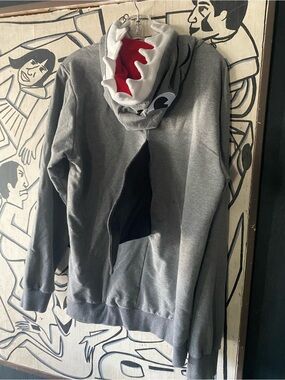 Doodle Pants Gray Shark Hoodie with Red Lining